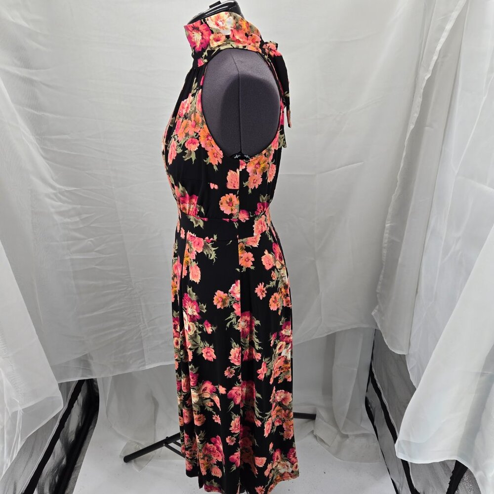 630-27 Torrid Black Floral High Neck Sleeveless Halter Midi Dress Size 14/16P - Picture 4 of 12